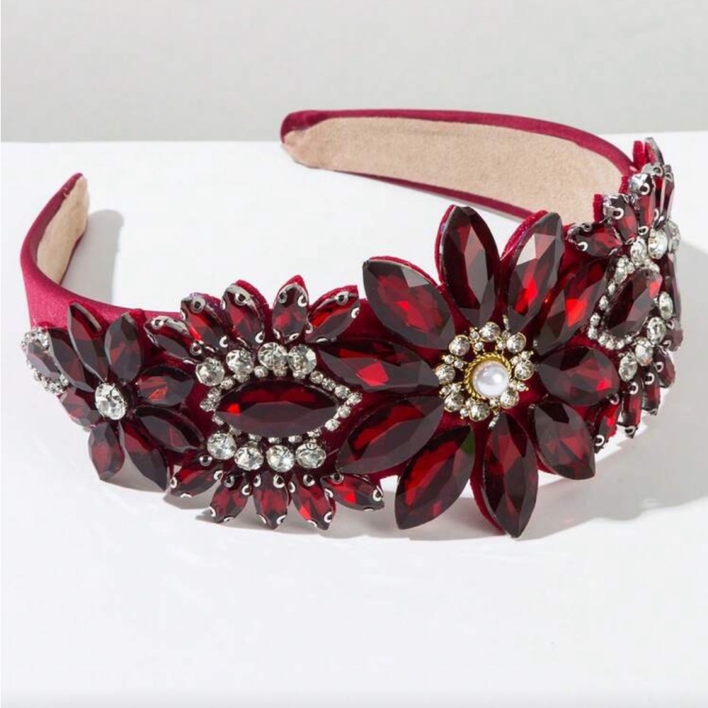 Red Glittering wide Bejeweled Hairband‎